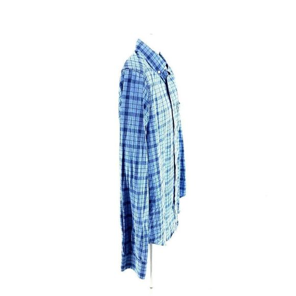 Nautica Classic Fit Medium Blue Plaid Pocket Front Cotton Button Down - Picture 8 of 12